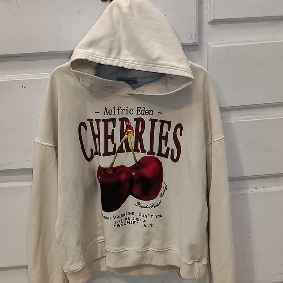 Aelfric Eden Cream Hoodie w/ Cherry Print Sz LG Gosh Valentine Don't You Like... - Picture 1 of 8